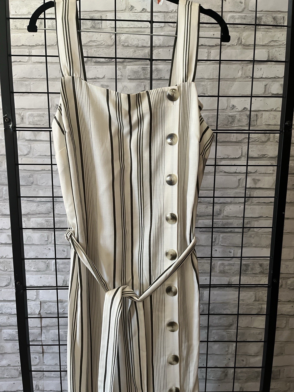 Ann Taylor Factory Striped Sundress Large Button Front Tie Waist Maxi Lyocell