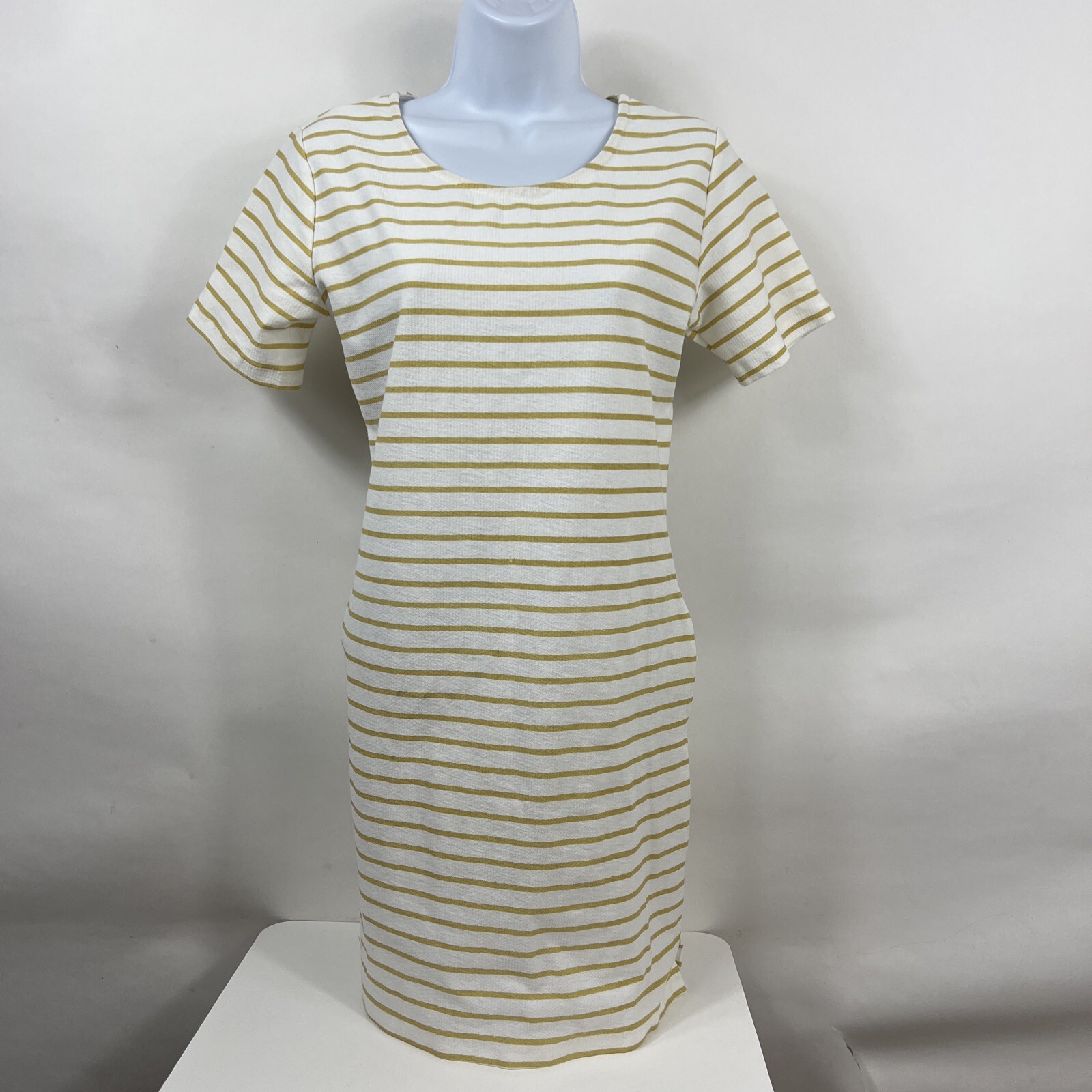 Wishlist Dress Womens Small Short Sleeve 100% Cotton Striped Pockets Knee Length