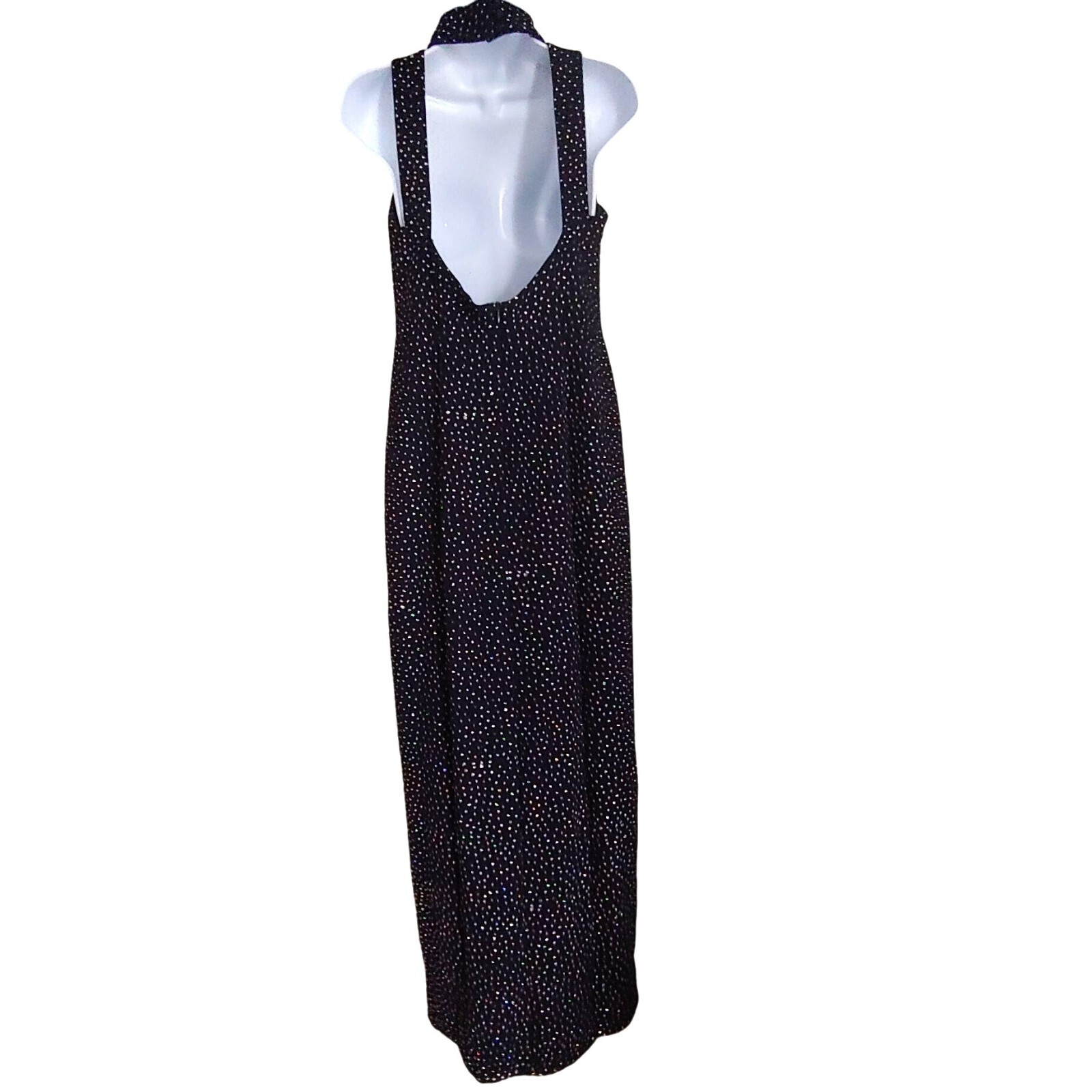 Cache Allover Crystal Rhinestone Evening Sparkly Sleeveless Mock Neck Maxi Dress