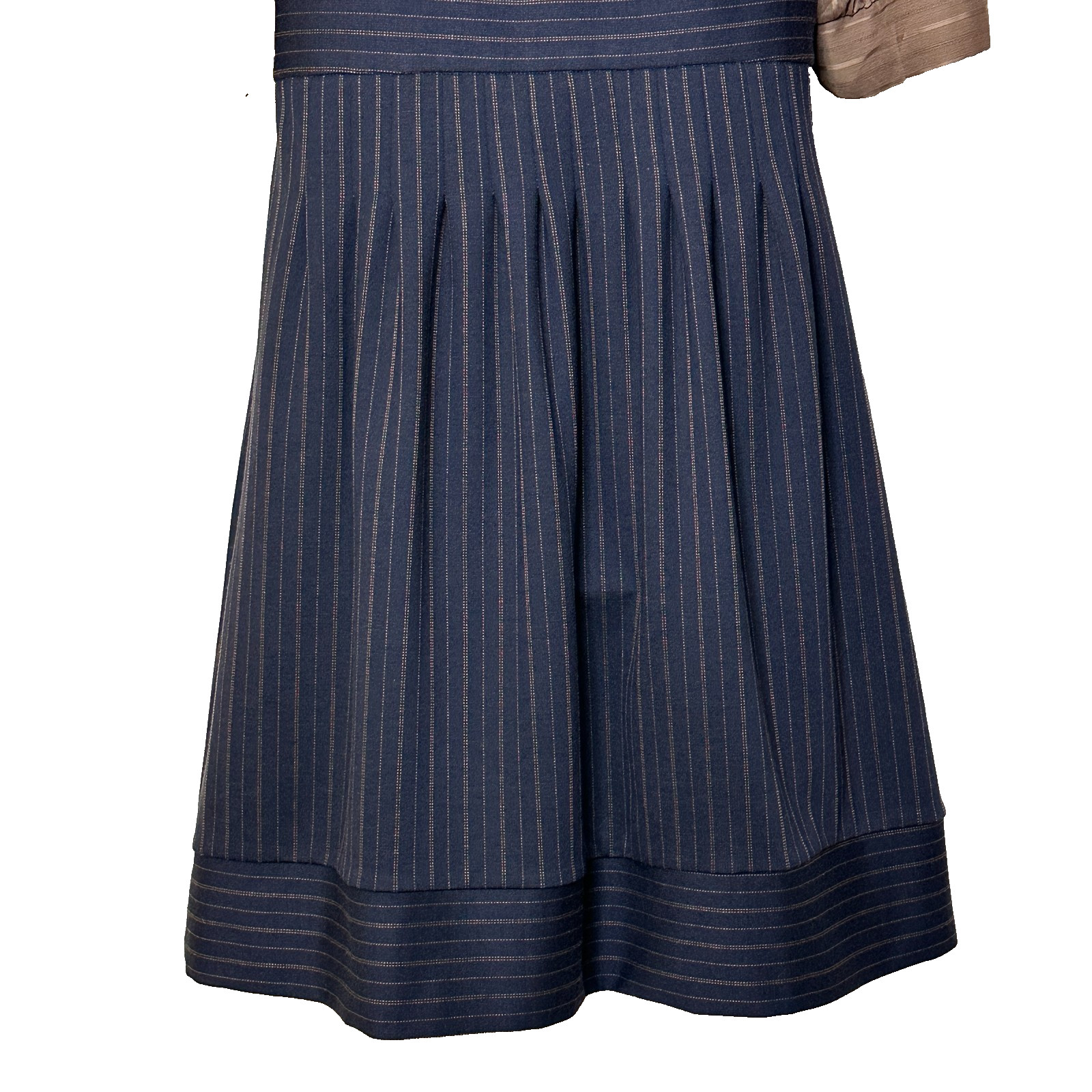 Rabbit Rabbit Rabbit Designs Tan Navy Pinstripe Balloon Sleeve Dress Women’s 8