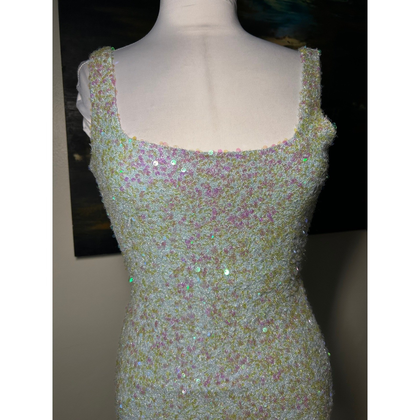 Jump Apparel Sequin Mini Dress Size Small Iridescent Open Back Tie Detail