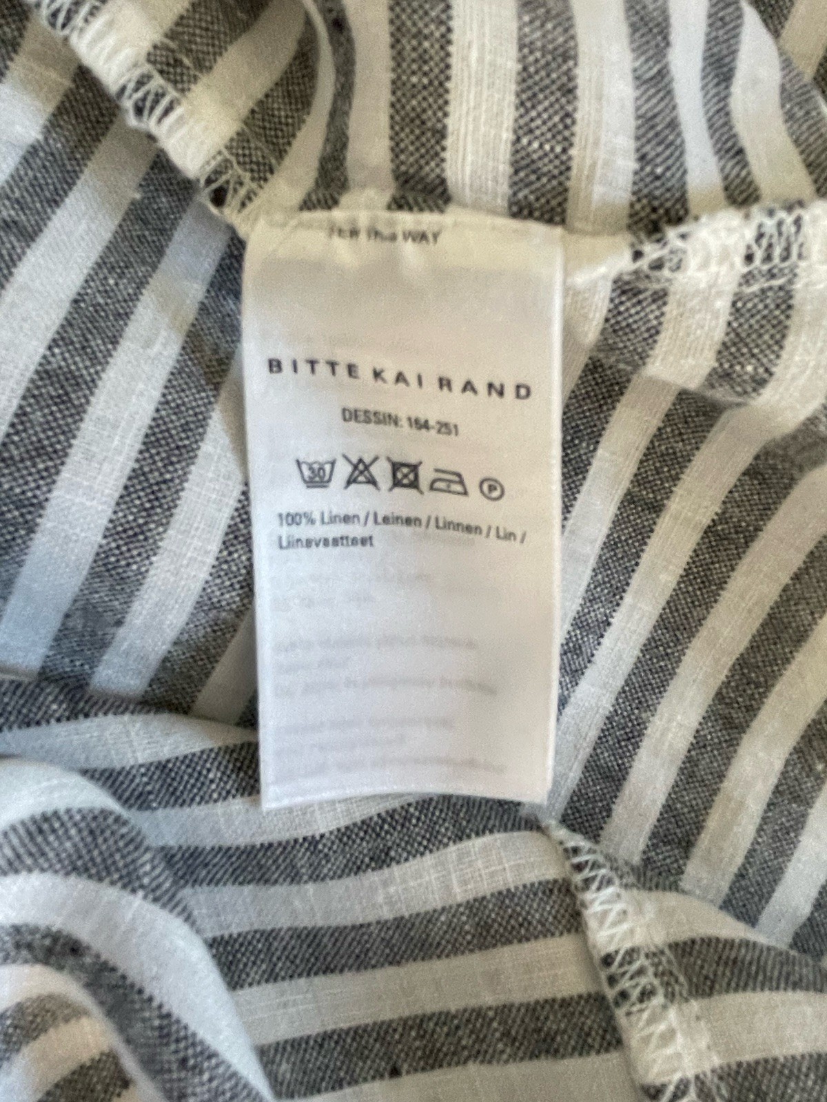Bitte Kai Rand Grey White Stripe Linen Dress Button Front Pockets Sleeveless VGC