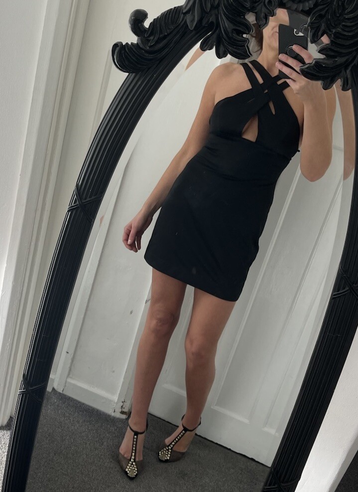 AQ AQ Black Cryton Mini Dress Size 6