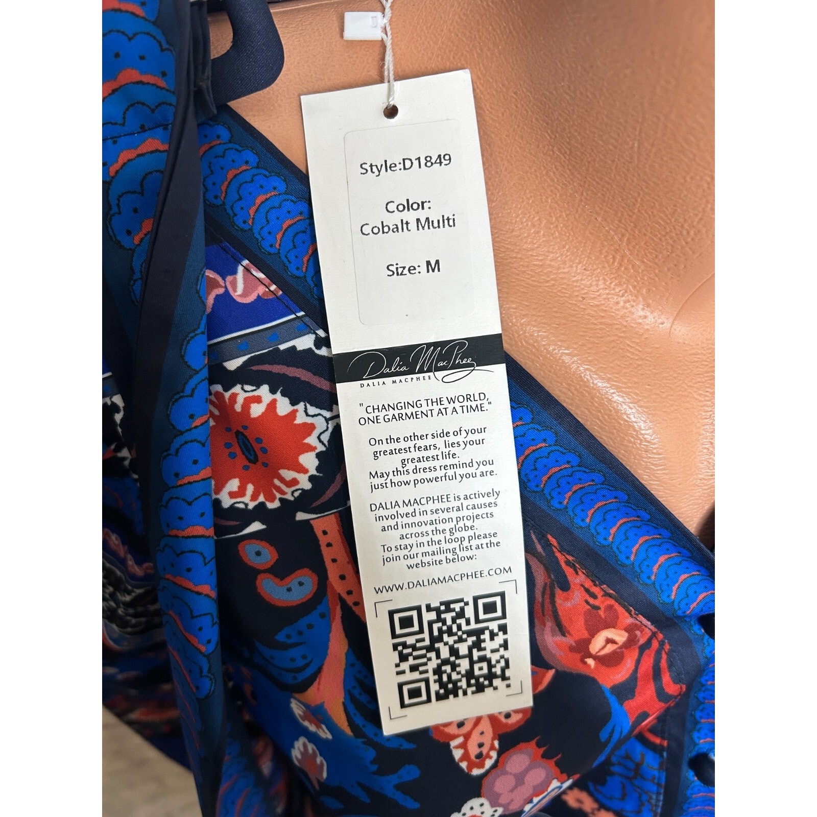 Dalia Macphee Tile Print Border Blue Mini Dress Size M
