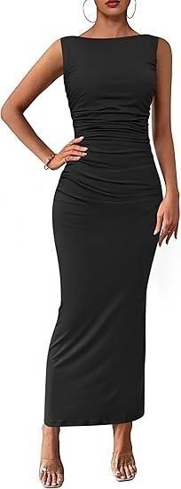 2026 Summer Semi Formal Midi Dresses Sleeveless Ruched Bodycon Long Elegant Cock