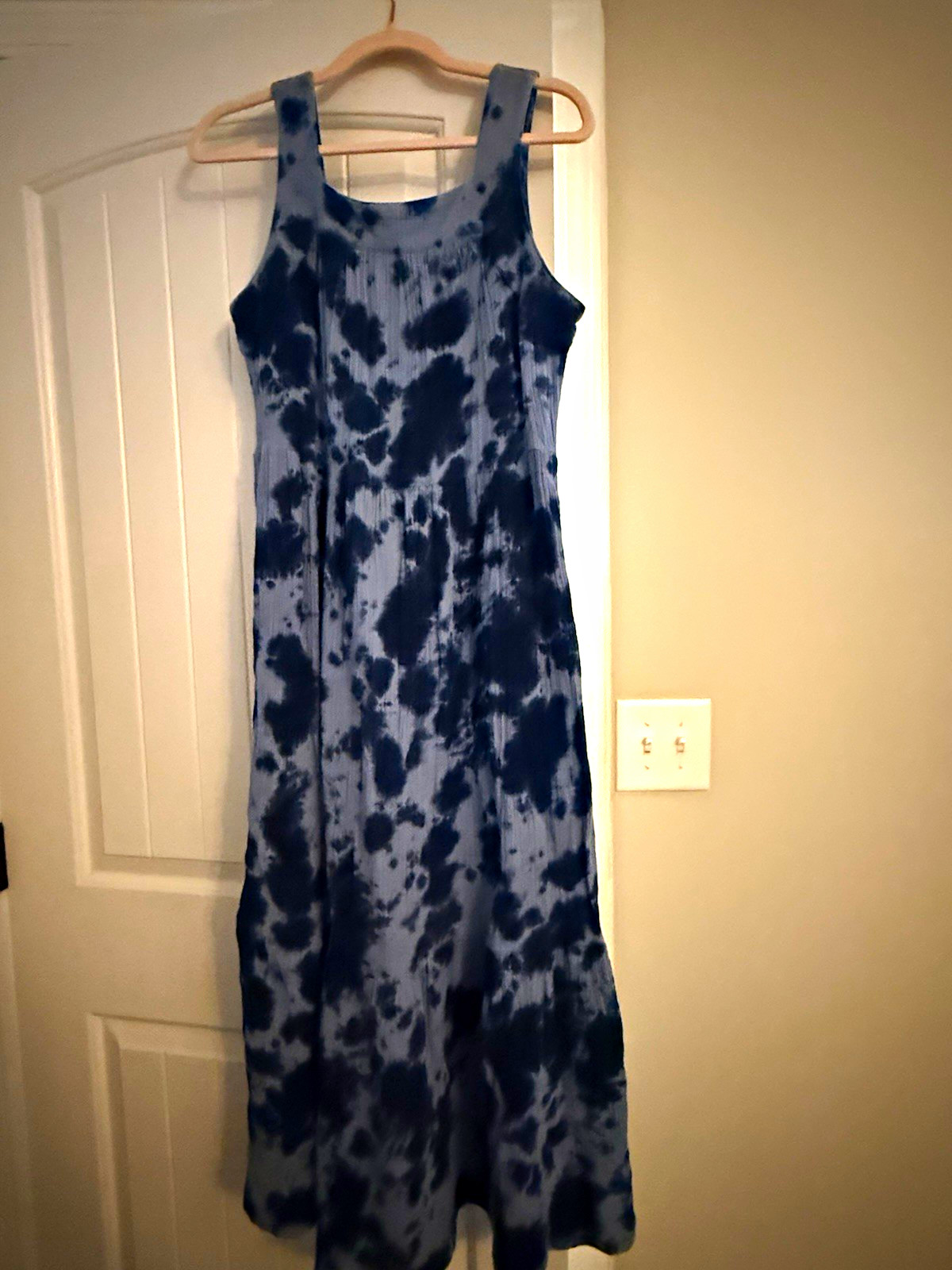 Wonderly Blue Tie Dye Ribbed Maxi Dress Scoop Neck Sleeveless Stretch M