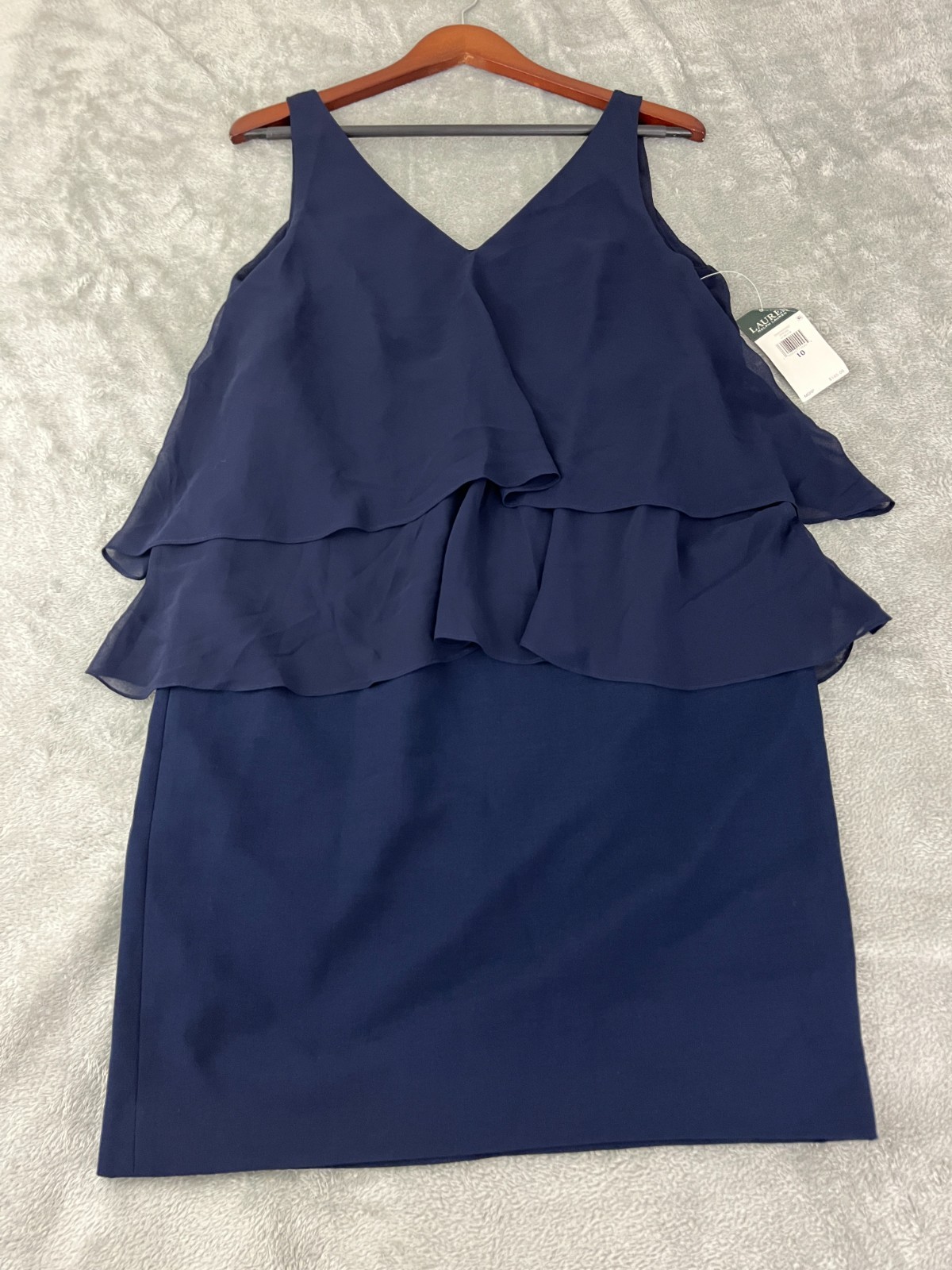 Ralph Lauren Georgette Navy Tiered Sleeveless Ruffle Dress Size 10 NWT