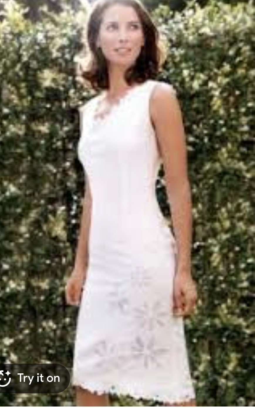 Ann Taylor White Floral Sheath Lace Dress Scoop Neck Zip Lined Knee Size 8