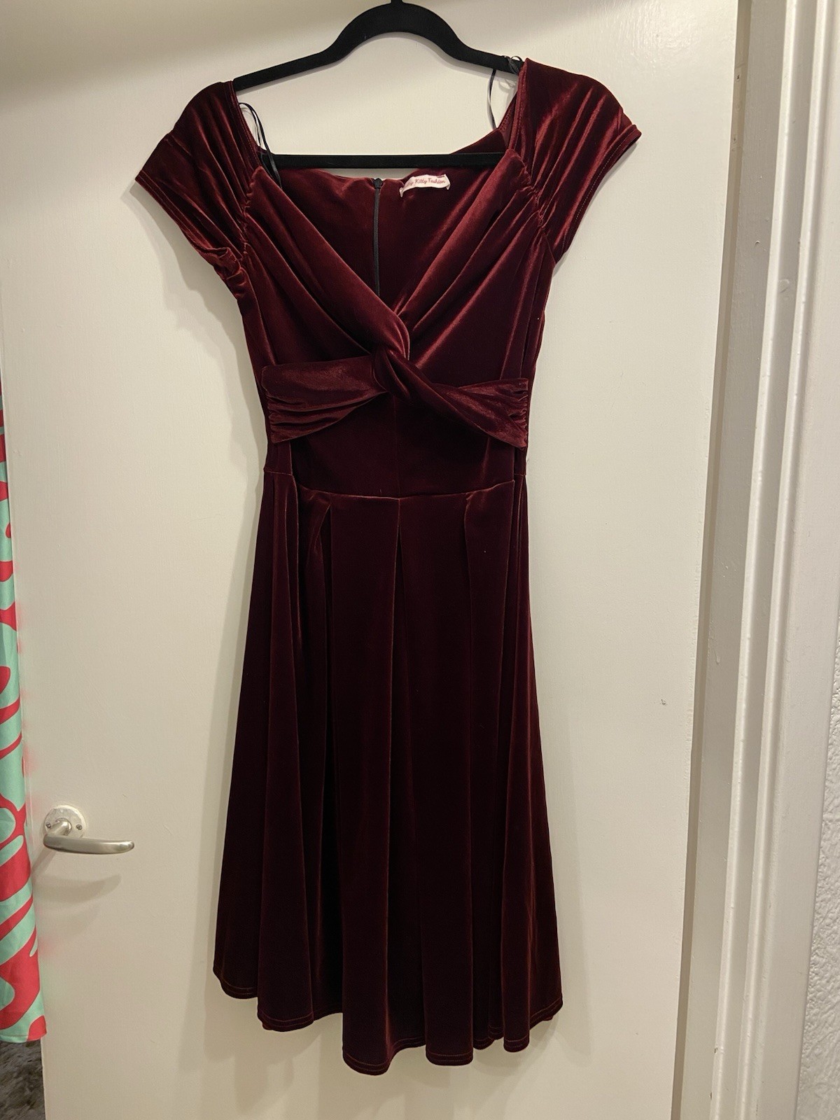 Red Velvet Tie Front Flare Skirt 1940s/1950s Style Swing Dress