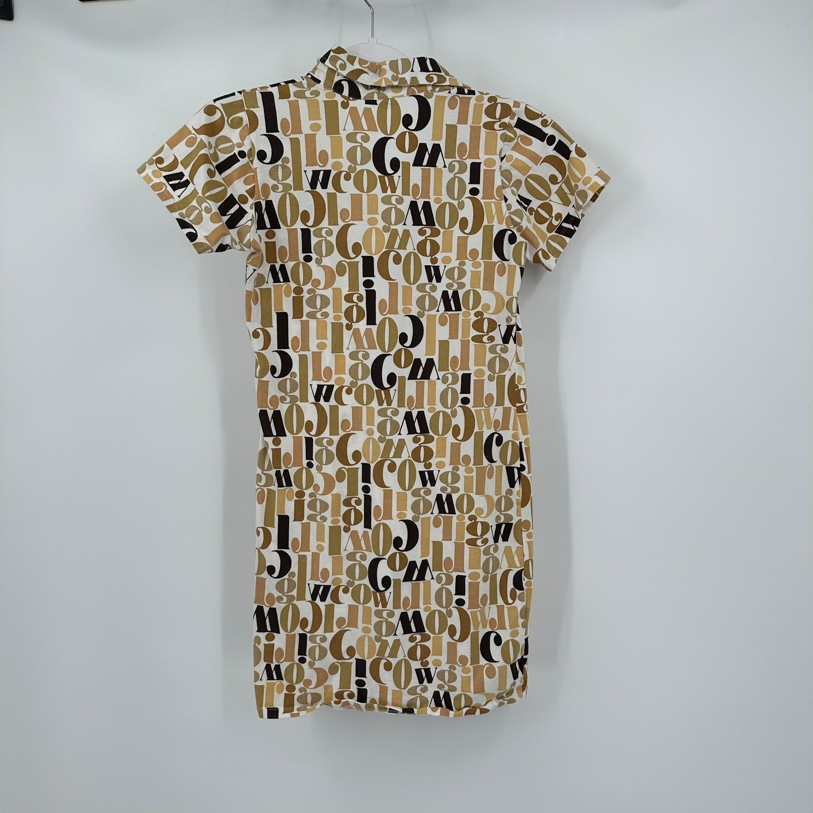 Womens Y2K Pop Art Typographic Graphic Print Mini Dress Size M Polo Collar Indie