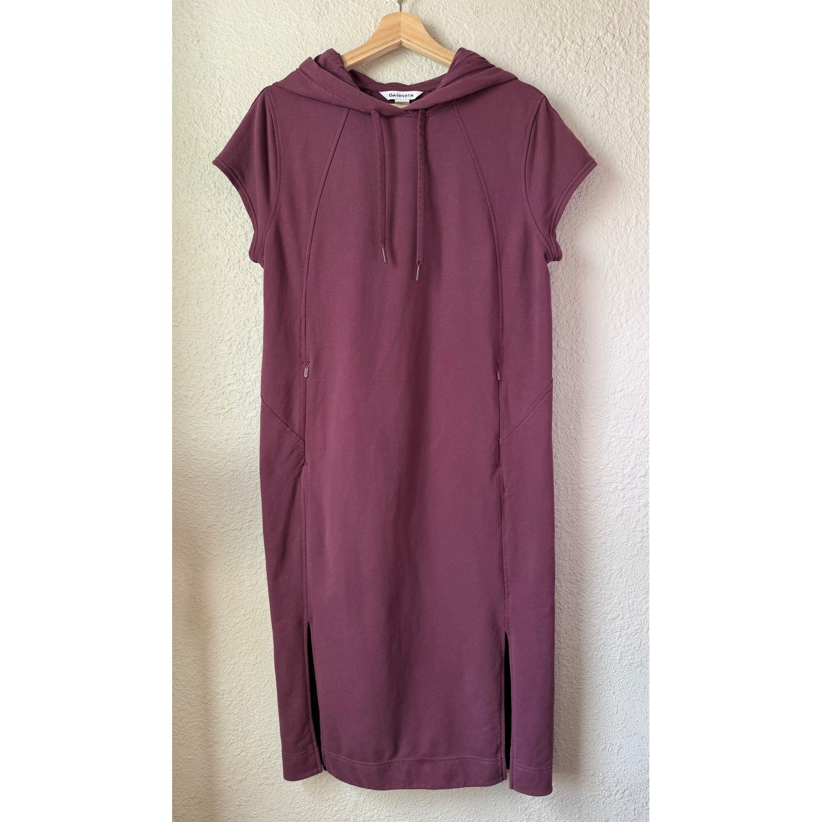 Athleta Aubergine Hooded Sweatshirt Dress Zip Pockets Small