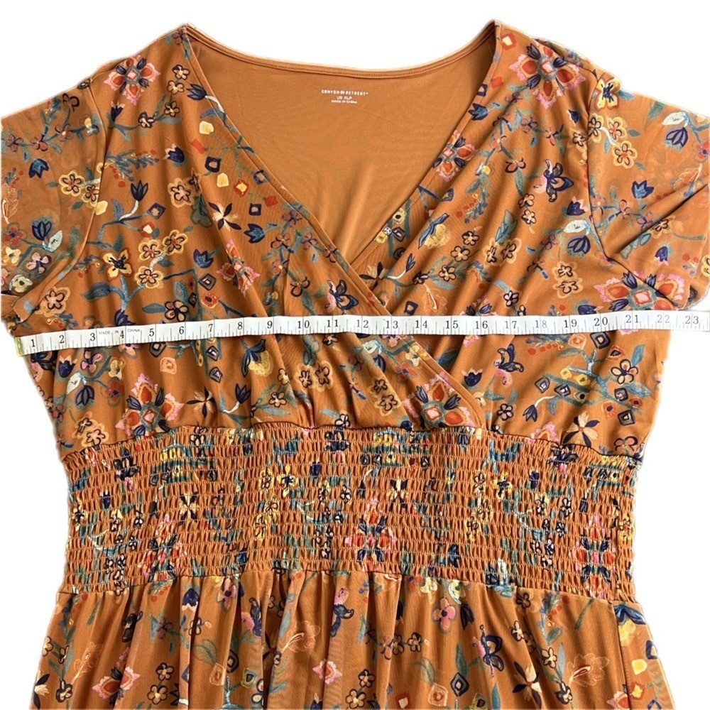 Canyon Retreat Mesh Cottagecore Modest Flutter Sleeve Dress Copper XL Floral