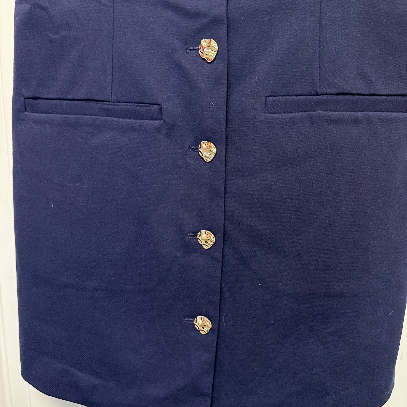 New WILLOW & WIND Navy Blue V-Neck Mini Vest Dress S Gold Button Preppy Classic