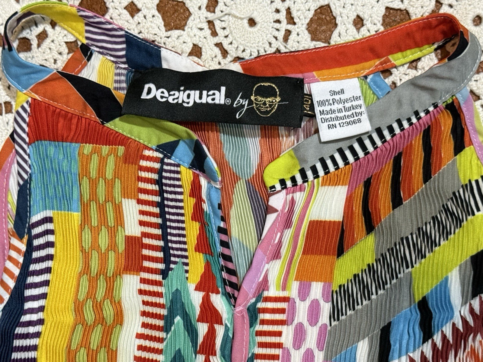 DESIGUAL Vibrant Art Patchwork Print Dress Halter Neck Beach Club Classic