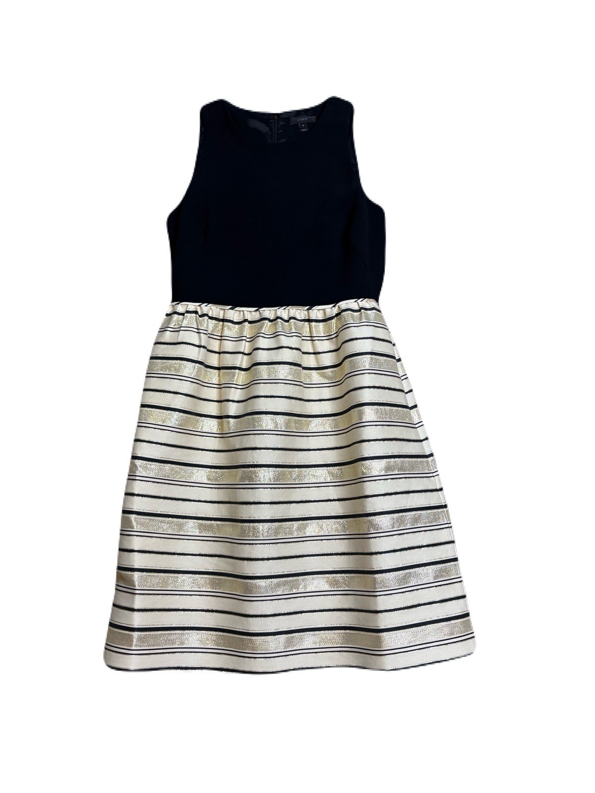J Crew Sleeveless Dress Black Bodice W Striped Gold, Black & Cream Size 10