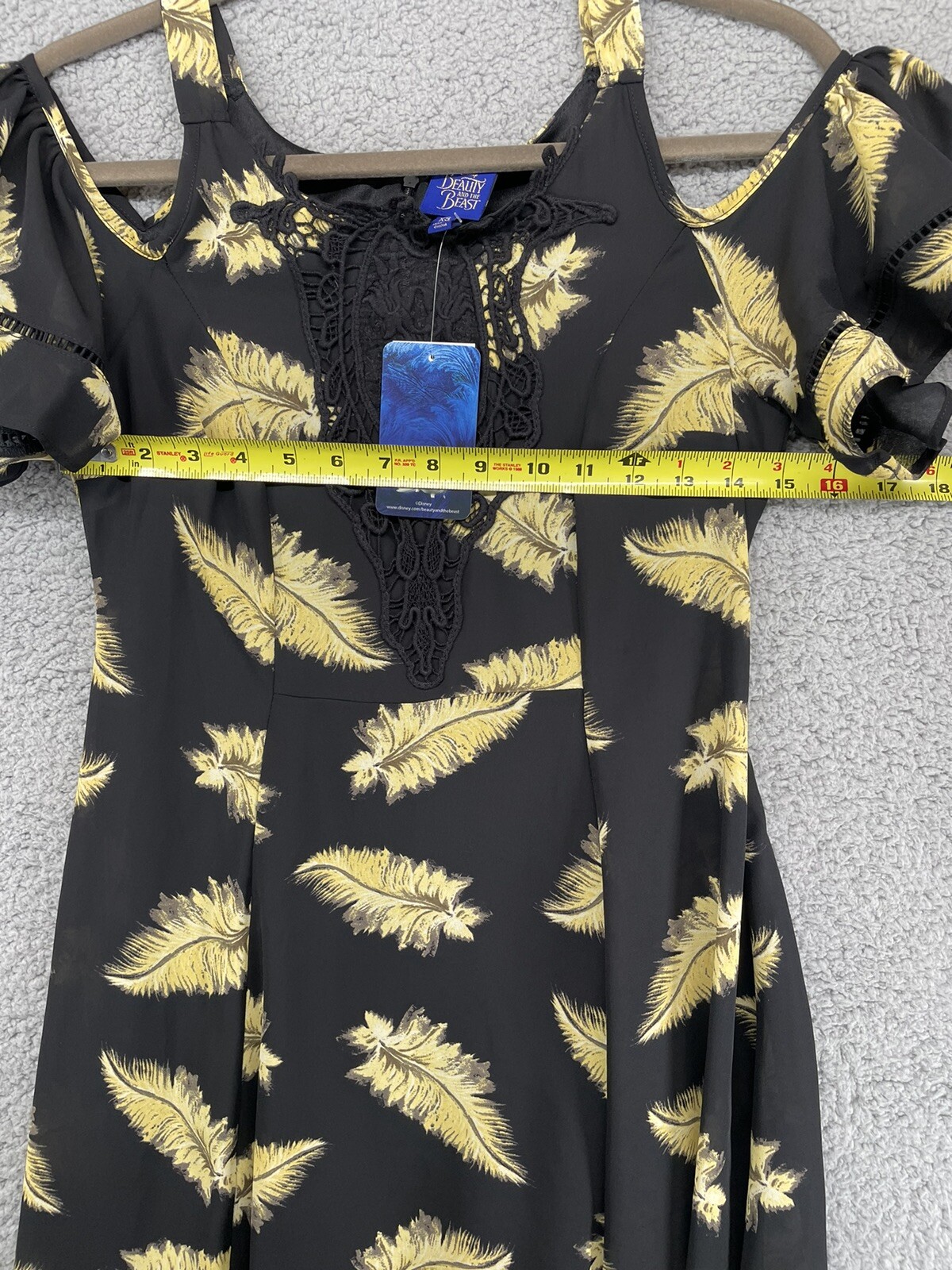 Disney Beauty and the Beast Black Feather Print Dress Size Medium XS NWT Kohls