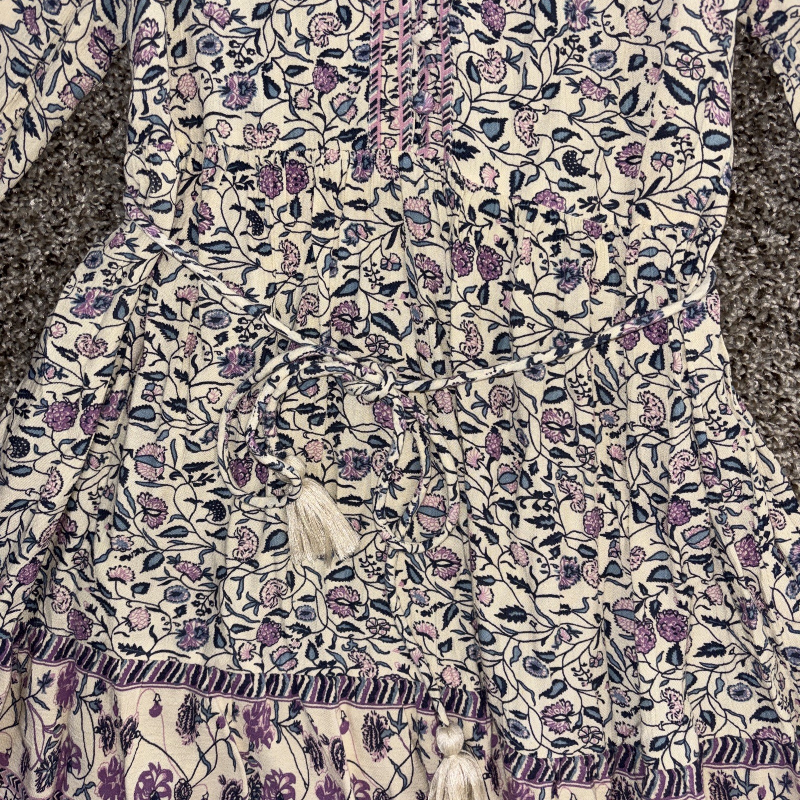 Japna Boho Button Front Long Sleeve Mini Dress Size S Ruffled Bottom Paisley EUC