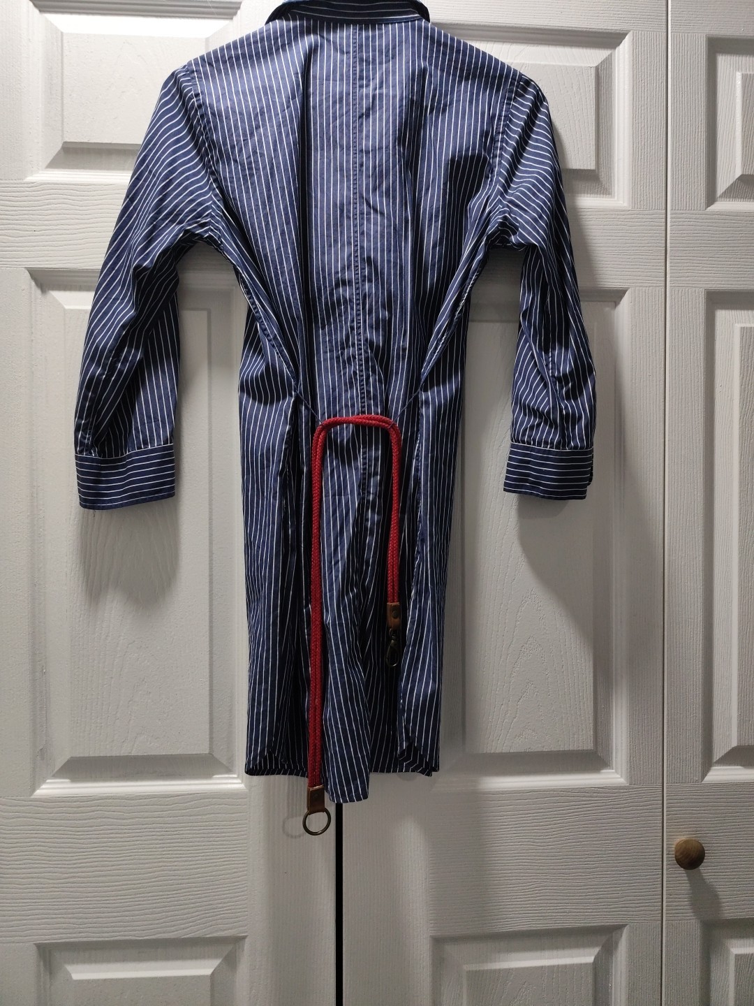 lauren jeans company Blue/White Striped Ruffle 3/4 Sleeve Shirt Dress/Tunic M
