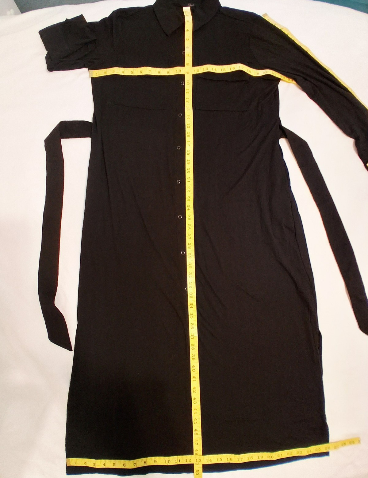 Black Jersey Shirt Dress Large Lightweight Belted Snap Close Collar Career NWOT