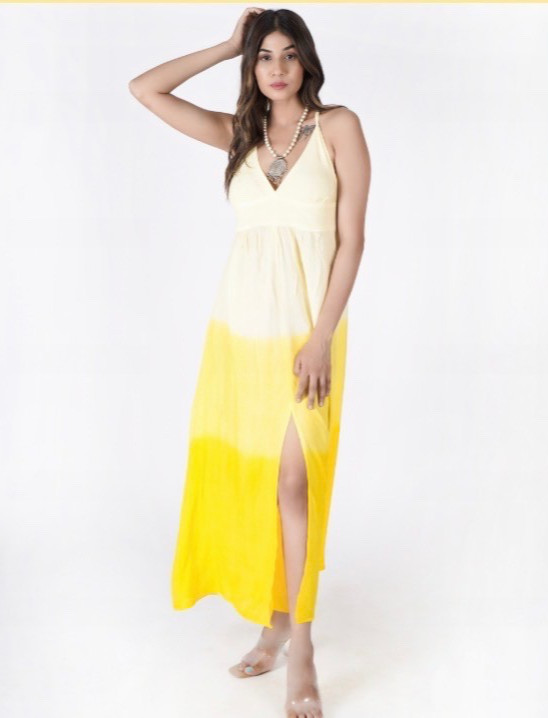 Women Ombre Maxi Dress V Neck Backless High Slit Summer Beach Boho Sundress Rayo