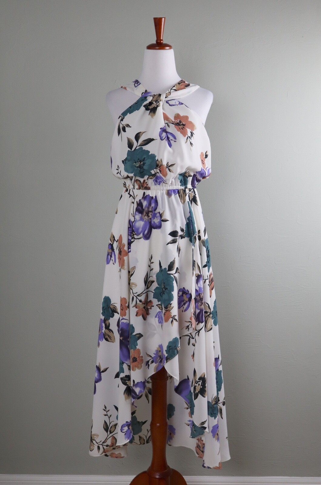ANTHROPOLOGIE $145 Current Air Floral Halter Hi Lo Midi Maxi Dress Size Small