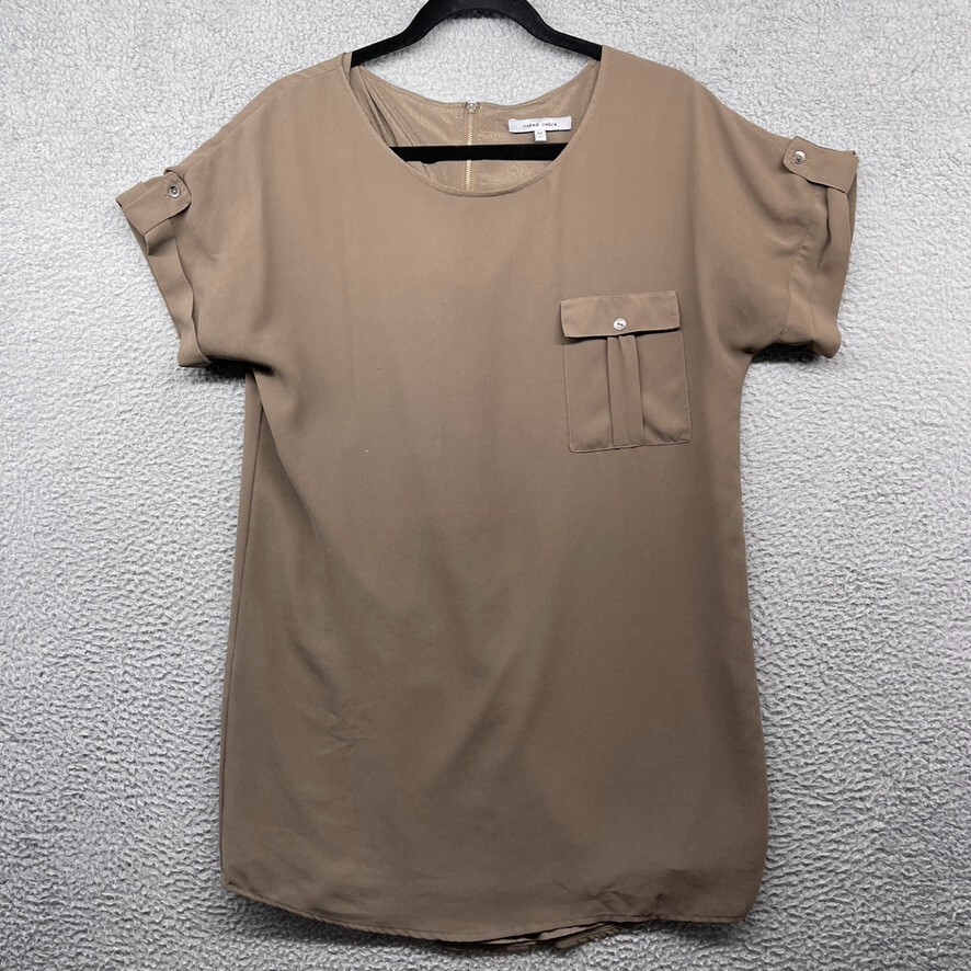 Naked Zebra Womens T-Shirt Dress Brown Short Sleeve Scoop Neck Pocket Size M