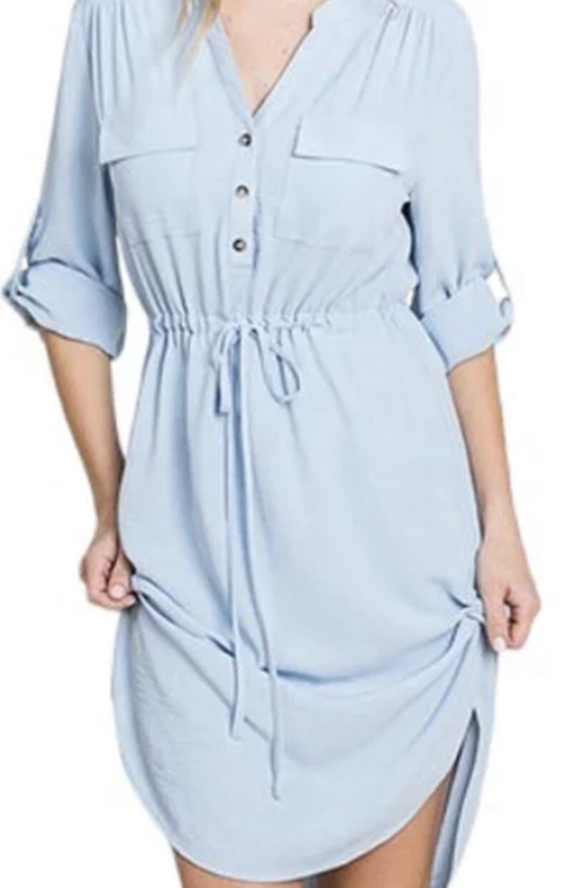 Luxe Botique Button Shirt Dress Light Blue 3/4 Sleeve Sz S Sold Out