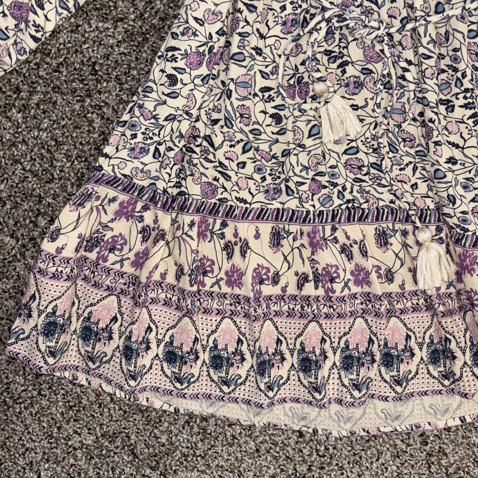 Japna Boho Button Front Long Sleeve Mini Dress Size S Ruffled Bottom Paisley EUC