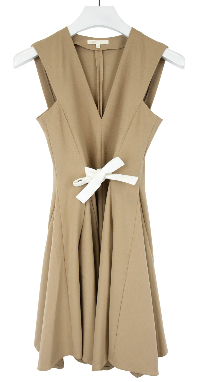 Maje Roupio Dress Womens Small Sleeveless Detail Tie Brown Mini
