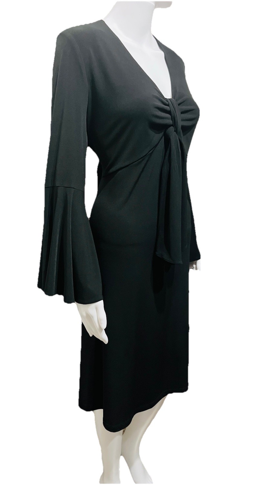 Vicky Tiel Size XL 14-16 Black Dress Tie At Neck Bell Sleeve Jersey Knit Bust 44