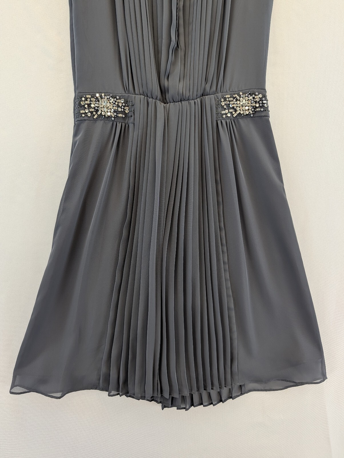 Preloved Monsoon Embellished Pleated Grey Dress Size 12