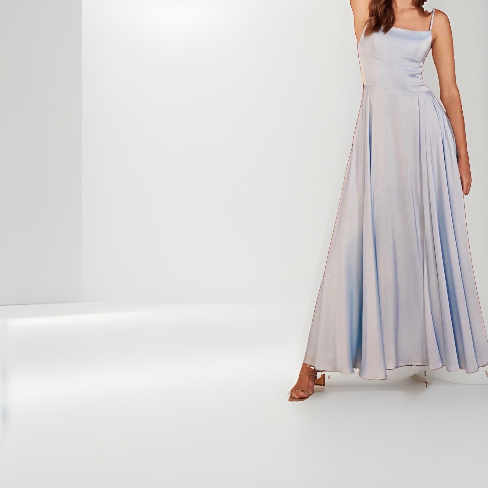 NYD NewYorkDress Blue Square Neck Strappy Lace-Up Back A-Line Long Gown