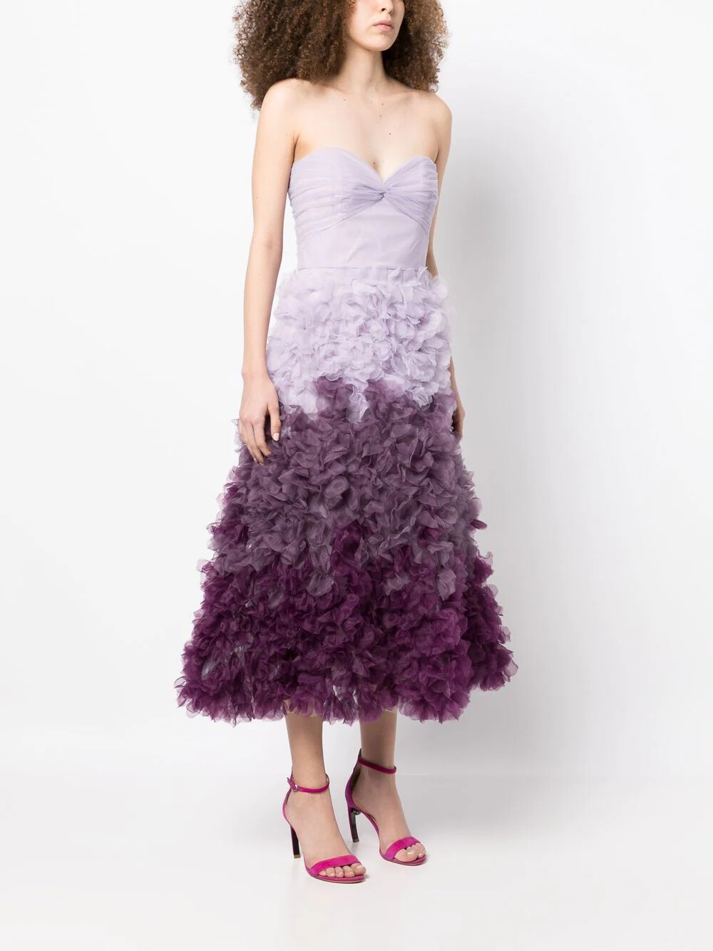 $895 NEW Marchesa Notte Ombre Strapless Tulle Dress Aubergine Purple Lilac 12