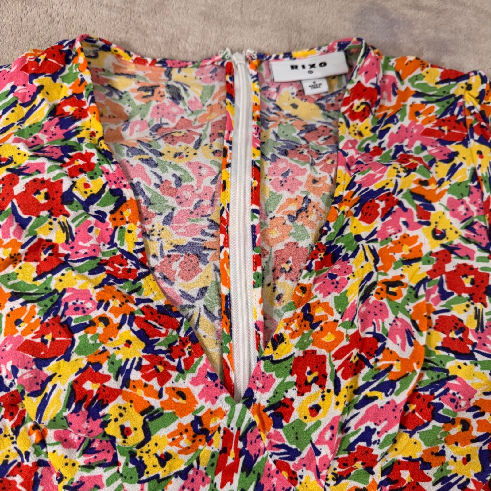 RIXO X Target Floral Maxi Dress Puff Coastal Resort Summer Party Wedding Sz 8