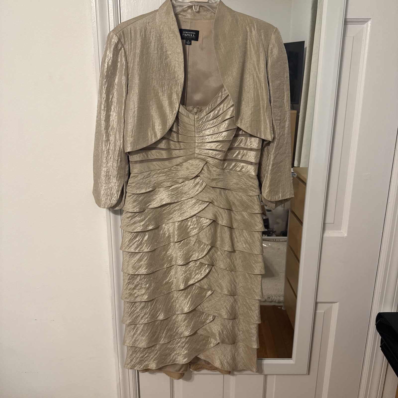 Adrianna Papell Dress & Jacket – Size 8 Champagne/Beige Color **Worn Once**
