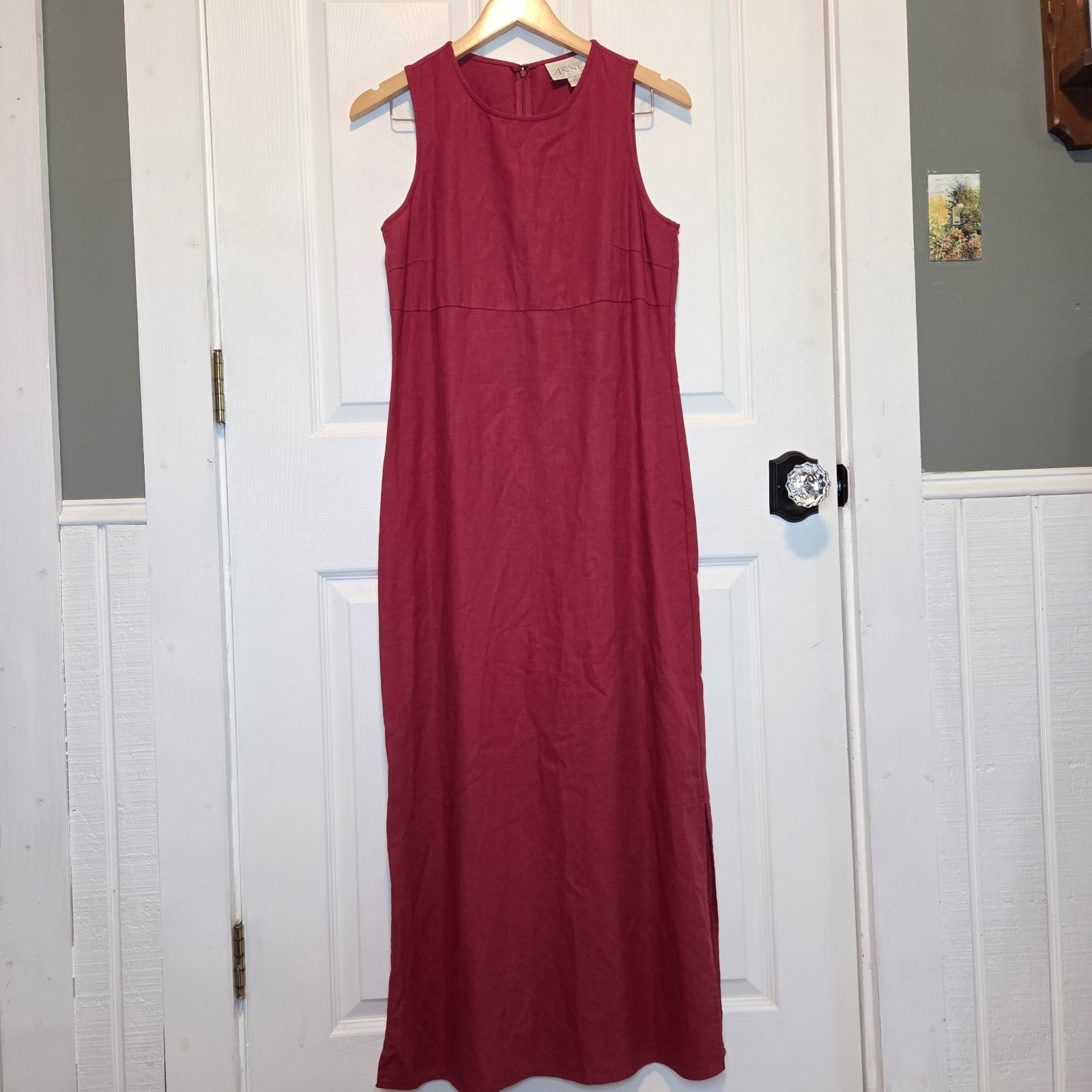 Vtg 90s Casual Corner Sheath Dress Midi Red Linen Blend Classic Minimalist 4