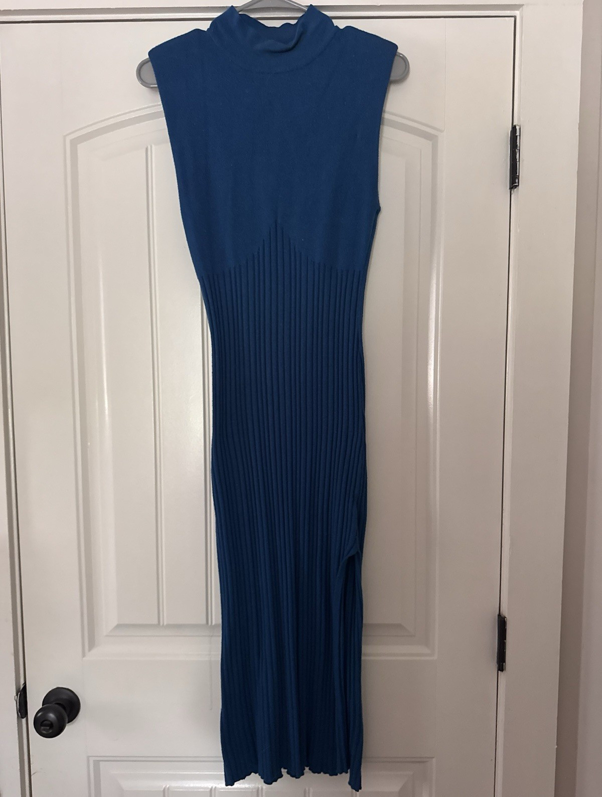 Pants Store Women’s Blue Solid Midi Cowl Neck Sleeveless Sweater Dress S