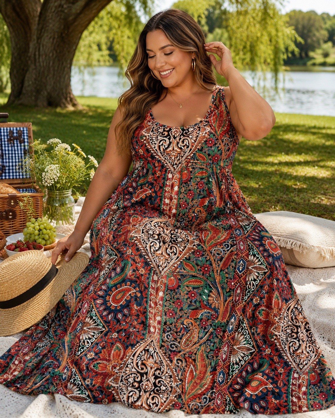 Unbranded Plus Size 5XL Boho Paisley Comfort Dress Colorful Stretch Flowy Long