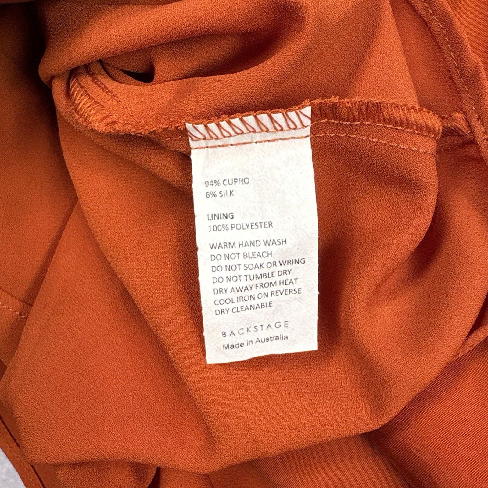 BACKSTAGE Australian Silk & Cupro Cowl Back Slip Dress – Rust Copper – Size S
