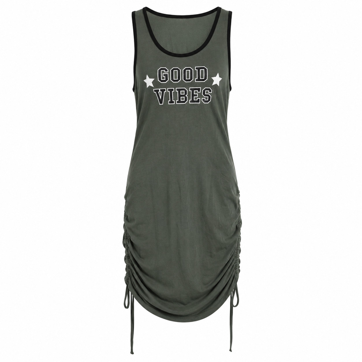 No Bounderies Good Vibes Cinched Side Bodycon Dress Olive Green Size L (11-13)