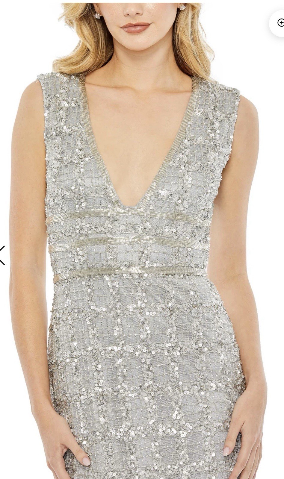 Mac Duggal #57701 Silver Sequin V-Neck Sleeveless Slit Long Gown Dress 14 $498