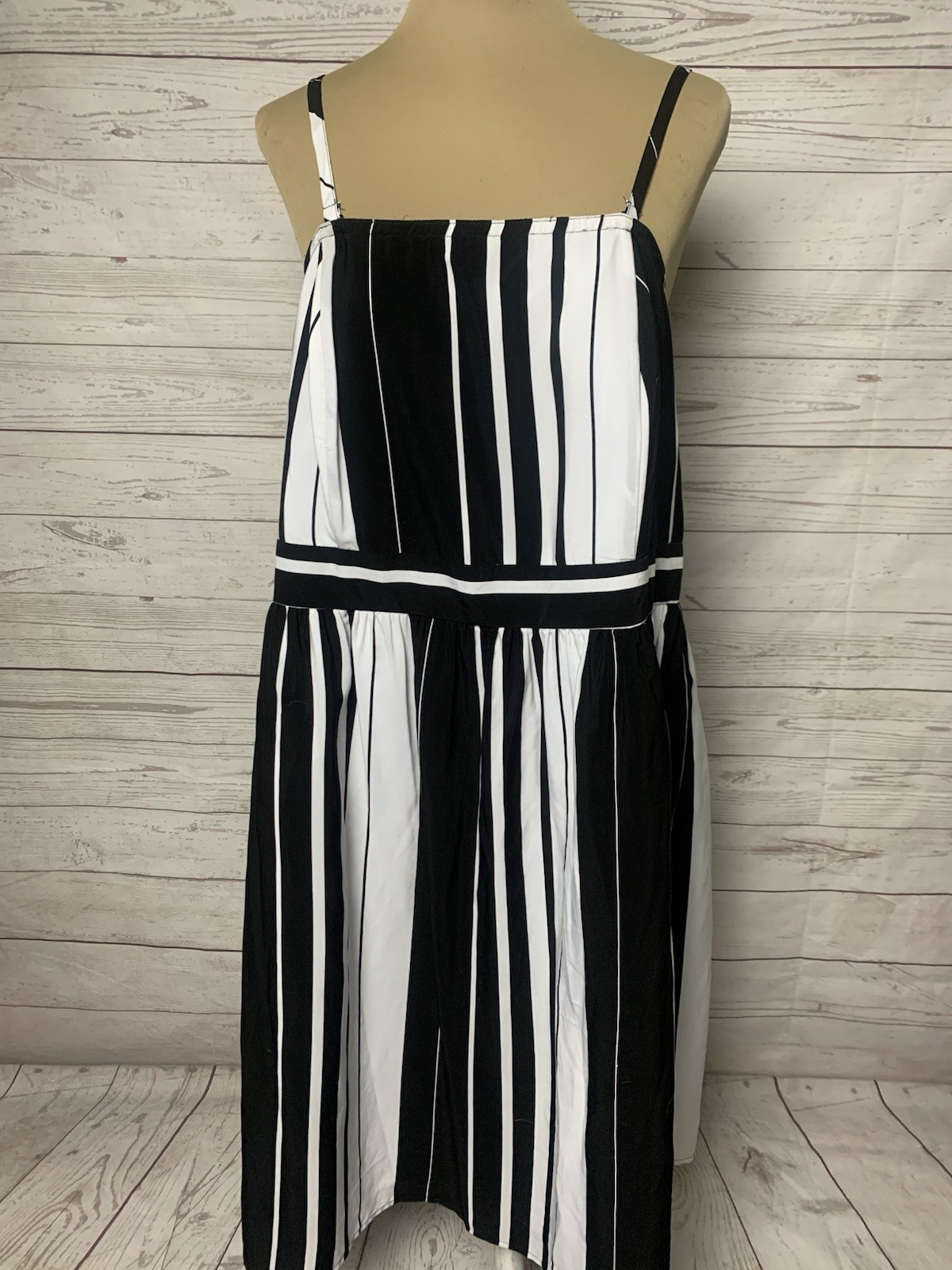 Lane Bryant Dress Spaghetti Strap Plus Sz 18 Black White Stripe Fit & Flare NWT