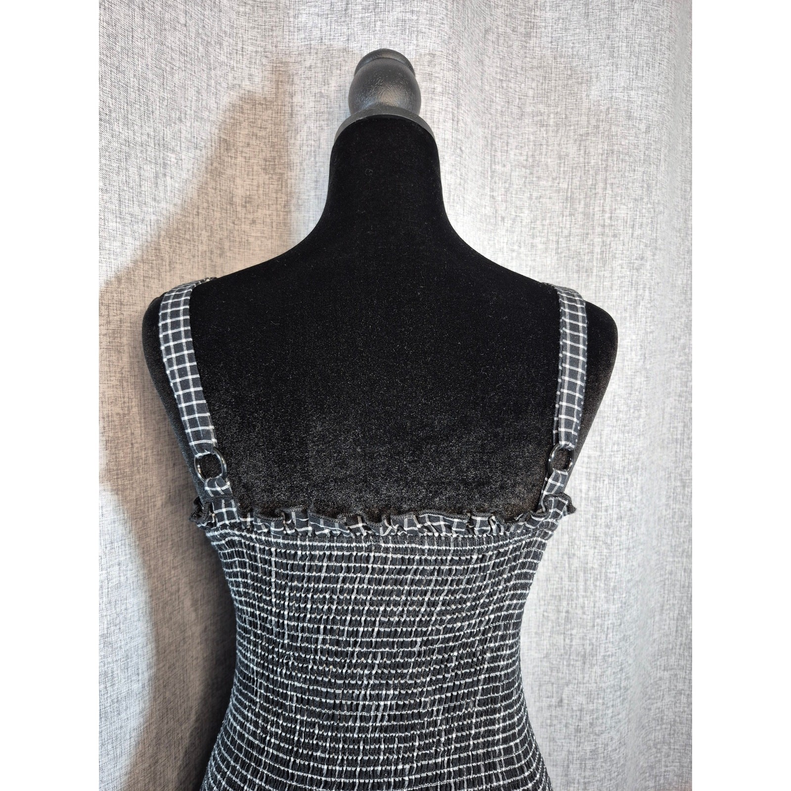 Hearts & Heels Smocked Gingham Mini Dress Black White Stretch Cottagecore Grunge