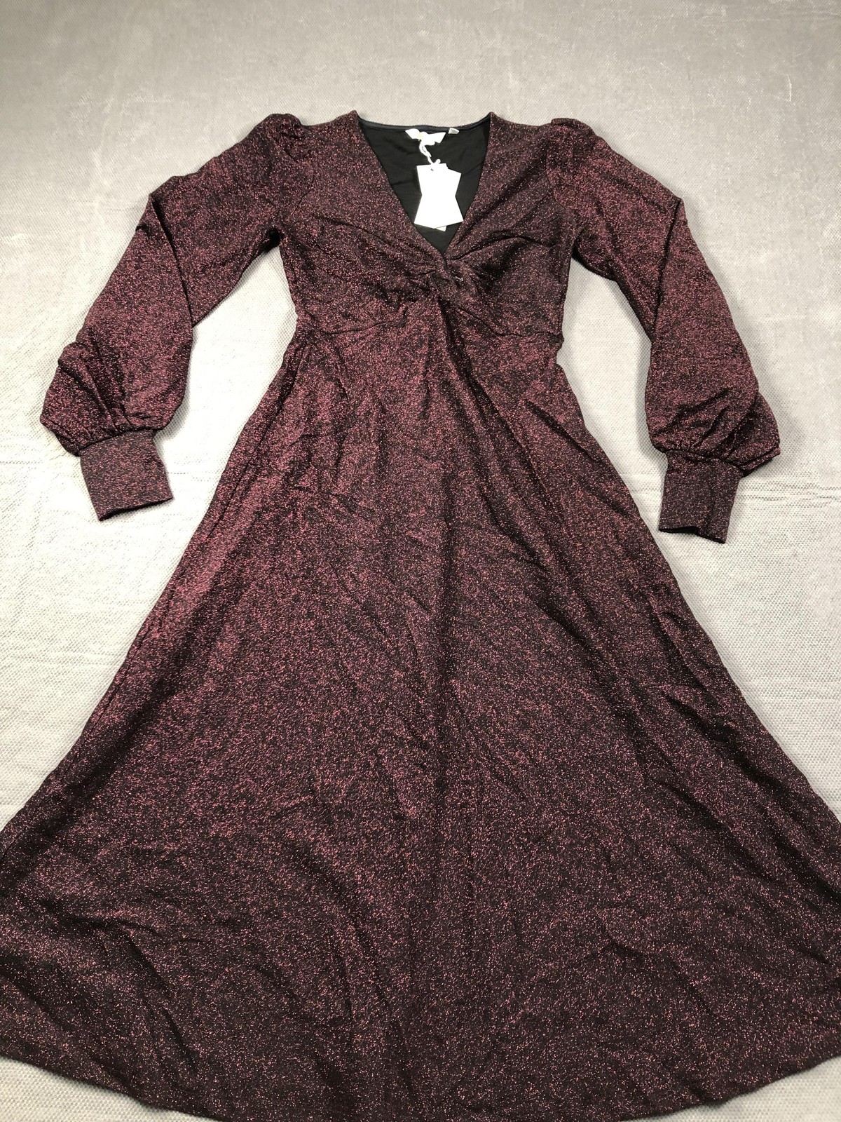 Boden Dress Womens 6 Purple V Neck Balloon Sleeve Glitter Fit Flare Maxi NWT