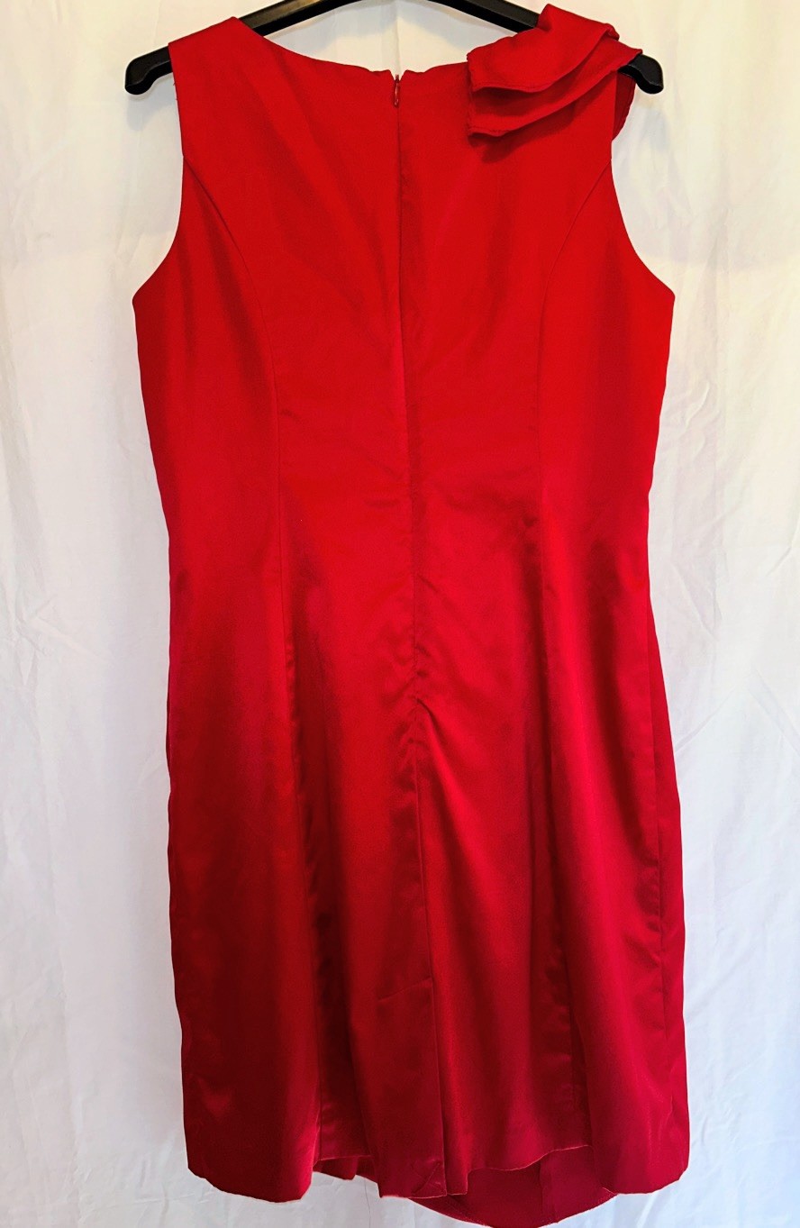 Allen B. Red Satin Sleeveless Ruched Mini Dress Ruffle Shoulder Event Size 14