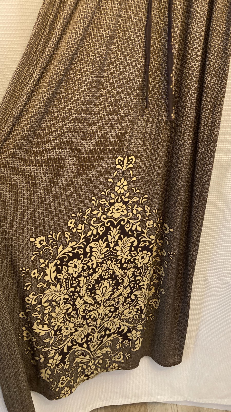South Main Women Size Large Brown Boho Damask Empire Waist V-Neck Maxi Dress NWT