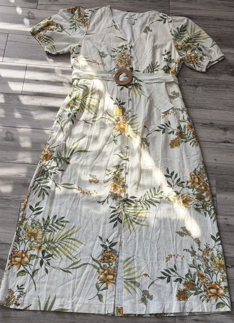 Women’s Multicolor Calypso Button Maxi Dress Size XL Lined Viscose Linen Cotton