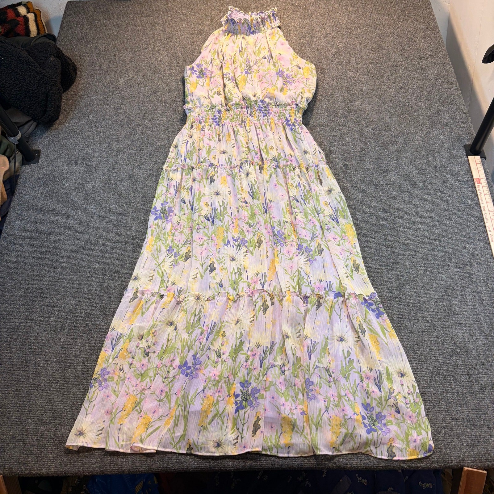 Taylor Womens Floral Print Halter Sleeveless Tiered Maxi Dress Wedding Guest 14