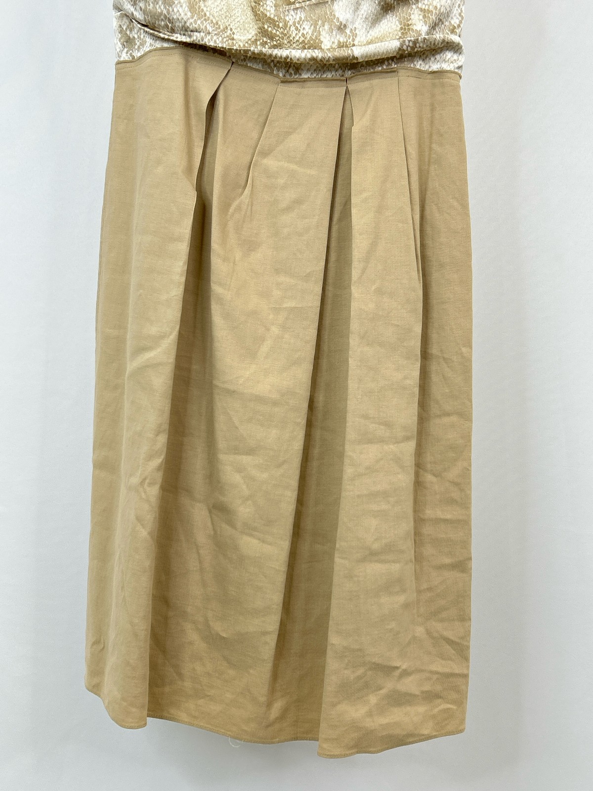 Elie Tahari Silk Sheath Snake Size S Linen Skirt Classic Pleat Beige Women Dress