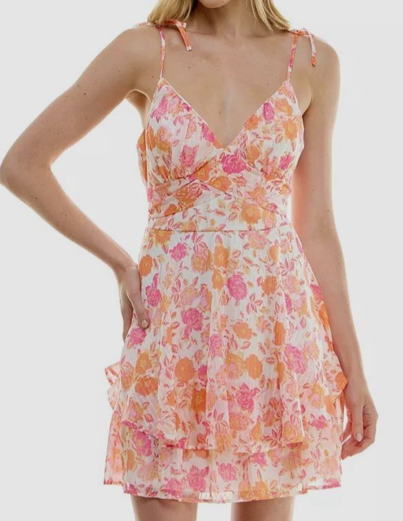 Crystal Doll Women Ivory Juniors’ Spaghetti Strap Tie Fit & Flare Dress Size M